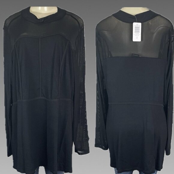 Torrid +4 Black Mock Neck Sheer Mesh Corset Stretch Seam Detail Long Sleeve Top - Picture 1 of 6